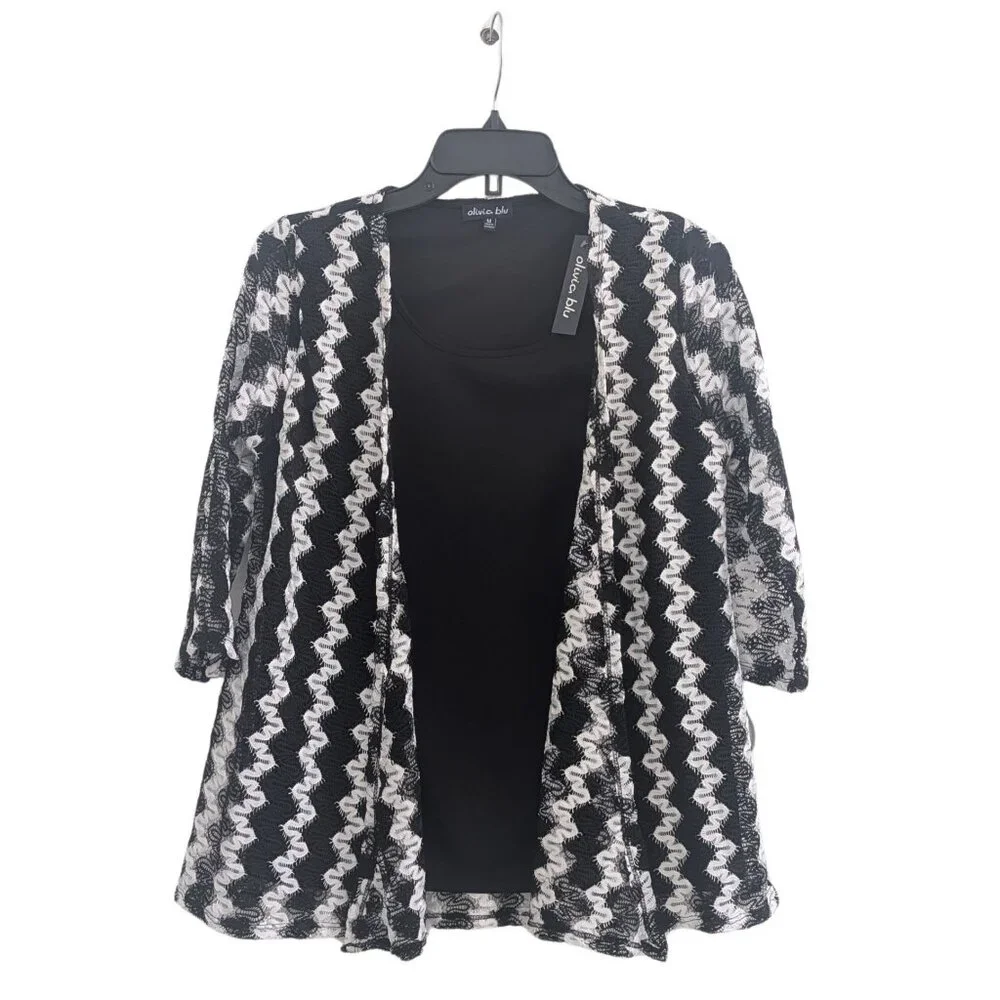 Olivia Blu Black Pullover with Attached Sheer Cardigan โ Size M (NWT) - Picture 2 of 3